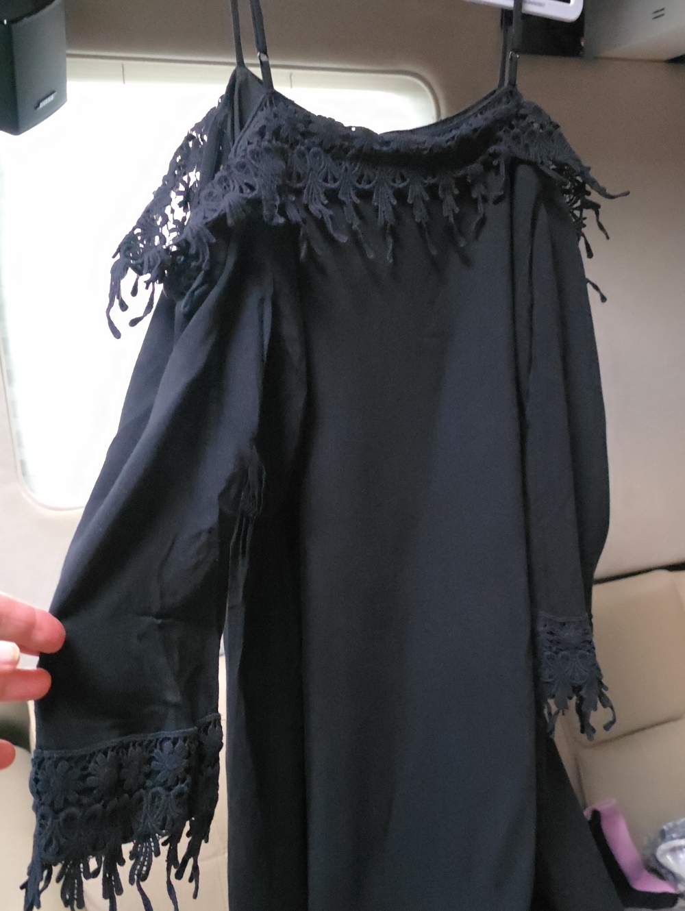 Kensie Black Off-Shoulder Dress with Crochet Trim